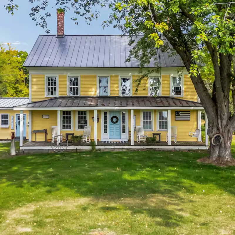Aerial view of The Reality Retreat estate in Newport, Maine